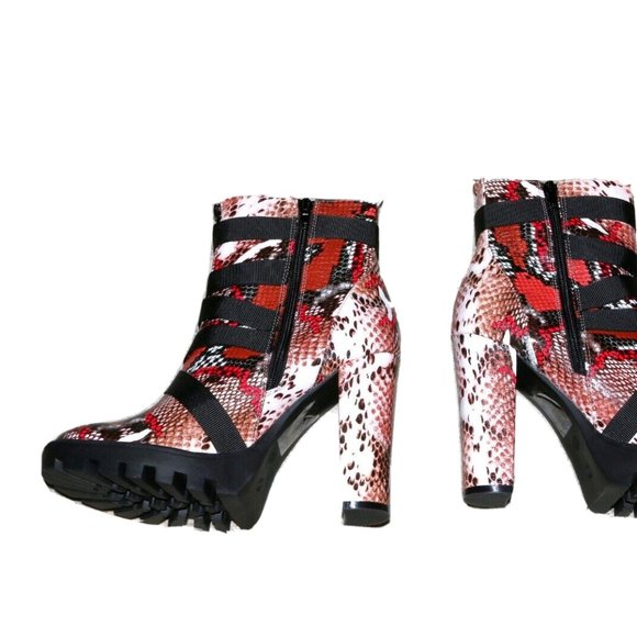 SHOE REPUBLIC LA SNAKE SKIN LOOK BOOTS CHUNKY SOLE w/ CLIP STRAP _ SIZE 10 - Picture 5 of 9